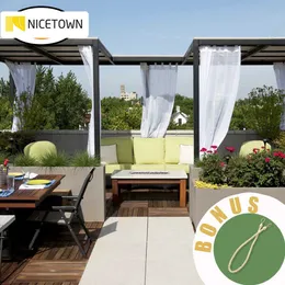 NICETOWN Tenda per drappo effetto lino per esterni con linguetta resistente all'acqua in corda Parte superiore in voile semitrasparente bianco per gazebo da spiaggia e giardino 210712