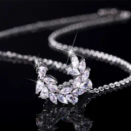 Pendant Necklaces Luxury Fashion Elegant Olive Leaf Crystal Necklace For Women Silver Color Women's Jewelry Accessories Gifts