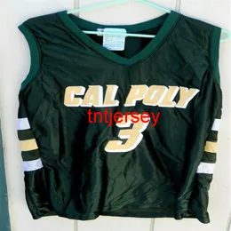 Costura NCAA Cal Poly Mustangs # 3 Jersey de bordado de bordado verde de basquete do basquete XS-6XL personalizado qualquer nome Número de camisas de basquete