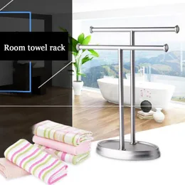 Towel Racks Solid Floor Standing Space Saving Double Layer Durable Bathroom Punch Free Organizer Stainless Steel Household Stand