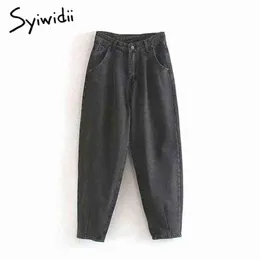 Syiwidii ​​mamma baggy jeans kvinnor vintage streetwear höga midja överdimensionerade pojkvän grå full längd byxor falla vinter 211129