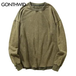 GONTHWID Distressed Pullover Hoodies Sweatshirts Men Hip Hop Casual Streetwear Hoodie Hipster Sweatshirt Tops Green Black 211014