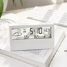 Hushållens digitala elektroniska termometer LCD-temperaturhygrometer Svart Vit Klocka Hem Inomhus Sans Termometrar Temp Meter RRA9651