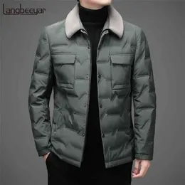 Top Grade Brand Casual Fashion Down Coats Män Windbreaker med päls krage Vinter Parka Jacka Designer Mens kläder 210819