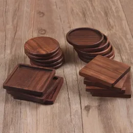 Drewniane Podstawki Czarny Walnut Coffee Cup Puchar Maty Kubki Pad Podkładki Decor Walnuts Drewno Coaster Trwałe Odporne na ciepło Kwadratowa Round Drink Mata Wll425