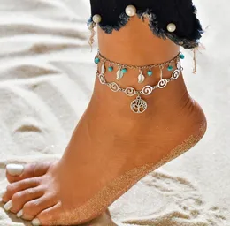 Vintage Silver Färg Surf Anklets För Kvinnor Bohemiska Pärlor Löv Skal Anklet Mode Sommar Smycken 9 Stilar Partihandel