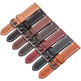 HENGRC 18 20 22mm Genuine Leather Watch Band Strap Manual Men Thick Brown Black Watchbands Stainless Steel Buckle Accessories