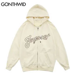 Gonthwid Streetwear Zip Up Hoodie Jaqueta Hip Hop Zipper Com Capuz Moletom Meatshirt Homens Bordados Carta De Algodão Black 211110