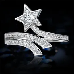 10st Favorit T107 925 Sterling Silver Comet Star Micro Inlagda Kluster Ringar Med Full Diamant Personlig Rörlig Index Finger Kvinna Fashion Open Ring