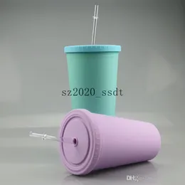 10st 16oz matt akryl koppar plast tumbler med lockar rensa sugrör dubbel vägg kaffe rån återanvändbar kopp