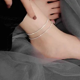 Simple Thin Stamped Silver Plated Shiny Chains Anklet For Women Girls Charm Party Foot Bracelet Jewelry Tobillera Whole
