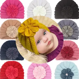 Fast färgblomma Elastisk Beanie Caps Spädbarn Baby Hat Nyfödda spädbarn Huvudband Mjuka bekväma Turban Barn Hårtillbehör