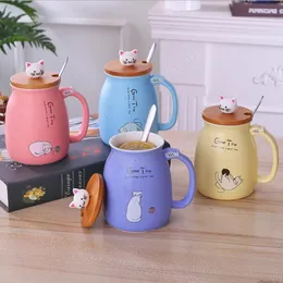 Tazze da caffè tazze di ceramica gatto con cucchiaio coperchio dei cartoni animati ragazze latte tazza resistente al calore resistente agli studenti drinkware all'ingrosso DHW2840