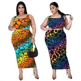 XL-4XL Plus Size Kobiety Odzież Letnia Sukienka Kolor Leopard Drukuj Slim Sexy Rękawki Długie Suknie Hurtownie Drop 211116