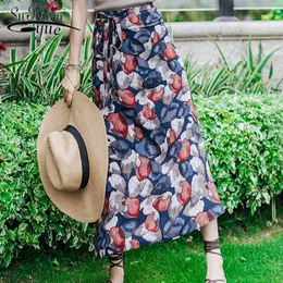 mode sommarbåge kvinnor kjolar rakt blommig söt dam stil casual chiffong tryckt 0069 30 210521