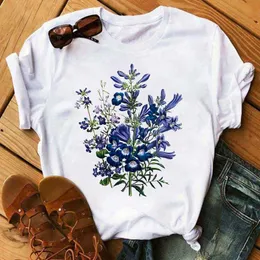 Maycaur New Funny Flower Print Women Female Tshirt Summer Harajuku Short Sleeve White T Shirts Cartoon Casual Woman Tops Clothes X0527