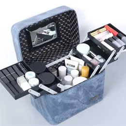 Bag makeup stor multi-lager kapacitet kvinnor kosmetiska fall högkvalitativa pus läder kvinnliga smink låda smycken lagring 202211