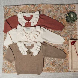 EnkeliBB Brand Toddler Girl Winter Jumpers Lovely Knit Sweaters Peter Pant Collar Vintage Style Kids Long Sleeve Tops 211201