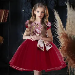 Girl's Dresses Flower Kids Dress For Girls Wedding Tulle Short Sleeve Bow Girl Elegant Princess Party Pageant Formal Gown Children Clothe