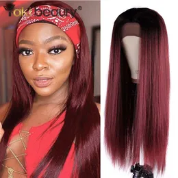 70cm Long Straight Ice Headband Wigs Heat Resistant Synthetic Hair Wig No Glue Machine Made Wig For Black Women By YAKI BEAUTYfactory direct