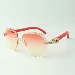 Óculos de sol clássicos requintados com diamante XL 3524027, óculos com hastes de madeira vermelha natural, tamanho: 18-135 mm