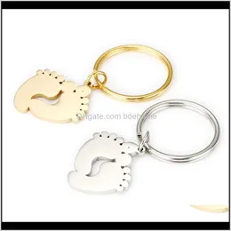 Nyckelringar Fashion Aessory Drop Delivery 2021 Stål/Guld rostfritt stål Fotnyckelkedja Blank för graveringsmetall Baby Feet Keychain Mirror Po