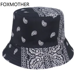 Foxmother Nowy Lato Czarny Czerwony Paisley Wzór Fishing Fisherman Caps Wiadro Kapelusze Męskie Kobiety Bob Gorras Hip Hop Panama Casquette