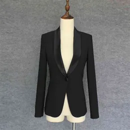高品質のファッションデザイナーブレザージャケットのジャケットの女性のシングルボタンショールカラーの外側210521
