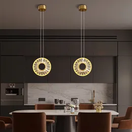 Nordic LED koppar cirkel hängande lampa lyx kristall tak hängande ljus inomhus inredning för matsal kök ö sovrum