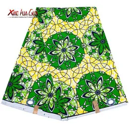 XIAOHUAGUA Wachs Afrikanischer Stoff Grün Polyester Ankara Traditionelle Batik Hochwertige Nähen Damen Partykleider FP6420 210702