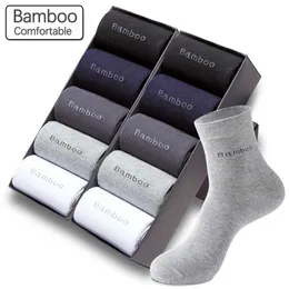 10 par / mycket bambu fiber strumpor män Casual Business Anti-Bacterial Andas mäns besättning strumpor hög kvalitet socka 210727