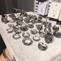 Vintage Punk Antique 20pcs/lot Silver Color Metal Band Skull Snake Rings For Men Women Mix Style Party Gifts Adjustable Opening Jewelry