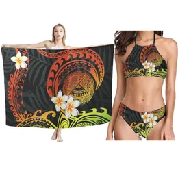 Women's Swimwear Hycool Drop Soft Samoan Beach Dress Scarf Set Polynesian Tribal Lavalava Womans Mini Sarong Long Cover Up Women