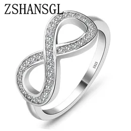 Fashion CZ Infinity Endless Love Claddagh 8 Shape 925 Sterling Silver Ringar för Kvinnor Plata / Argento Fyllda Smycken Anel Feminino