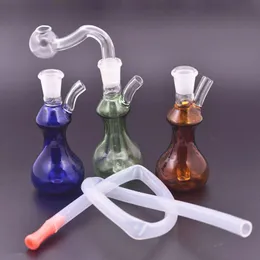Newest Mini Glass oil rig Bong 10mm Female Thick Pyrex Beaker Travel Glass Water Bongs Dab Rigs for Smoking with silicone straw