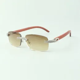 Óculos de sol de diamante de fileira dupla OOO 3524026 com hastes de madeira originais óculos de grife tamanho 18-135 mm