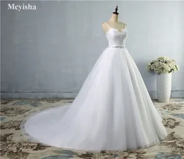 ZJ9046 2021 Lace White Ivory Wedding Dresses with train for Brides Elegant Design Size 2-26w