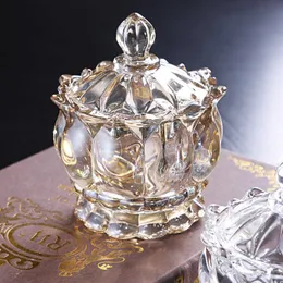 Luxury Crystal Glass Sugar Bowl Storage Jar Jewelry Candy Snack Jar Household American Decorations and Ornaments with Lid 210623