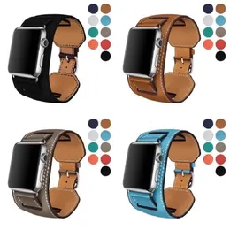 Genuine leather Cuff Bracelet strap for apple watch Ultra 49mm 41mm 45mm 44mm 40mm 38mm 42mm Fashion Design iwatch Seires 8 7 6 SE 5 4 3 2 Wrist watchband classic buckle