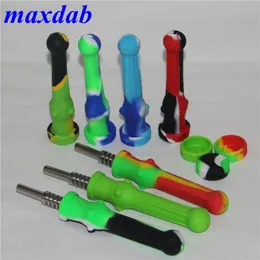 14mm Silicone Nectar pipes Silicone Smoking Water Hand Pipe With quartz titanium Tip & wax oil Container