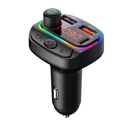 C14 C15 Carregador de carro MP3 Player RGB Ambiente Iluminação QC3.0 + PD FM Transmissor para iPhone Samsung Universal com pacote