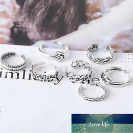 7 sztuk / set Retro Simple Miłość Wiązany Otwarte Pierścień Silver Color Kobiety Regulowany Pierścień Pierścień Kobieta Knuckle Dwustronna Jewelry Cena Fabryczna Ekspert Projektowa jakość