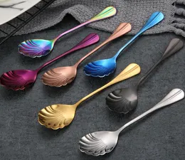 Stainless Steel Coffee Spoon Colorful Shell Shaped Ice Cream Dessert Cake Stirring Spoon Restaurant Gift