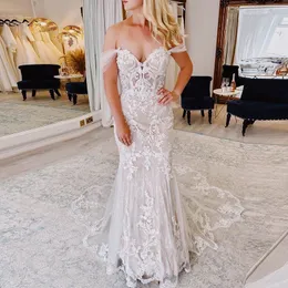 Fashion Off Shoulder Mermaid Wedding Dresses 2022 Appliques Lace Tulle Wedding Bridal Gowns Vestidos De novia