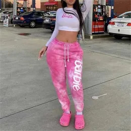 Yvlvol summer women pants style tie-dye casual sportswear trousers with loose feet and high waist letters sweatpants 211124