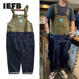 IEFB Color Matching Overalls Men's American Suspenders Trendy Braces Daddy Pants Jeans Workwear Jumpsuit 9Y5505 210715