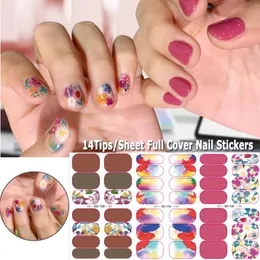 Tips / ark Fullt omslag Nail Polska klistermärken Flower Designs Glitter Powder DIY Självhäftande konstdekaler