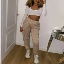 Kobiety Plus Size Spodnie dresowe Grube Kieszeń Sześcienna Baggy Szerokie Nogi Spodnie Casual Joggers Elastyczna Talia Harajuku Spodnie Streetwear 210517