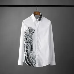 Men's Casual Shirts Fashion Mens Luxury Chetak Printed Shirt Long Sleeve Hight Quality Slim Fit Camisa Masculina 4xl