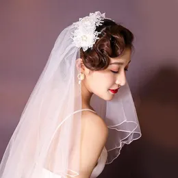 Bridal Veils Pearl Two Layers Short Tulle Veil Wedding White Without Comb Mariage Vail Veu De Noiva Weeding Accessorie